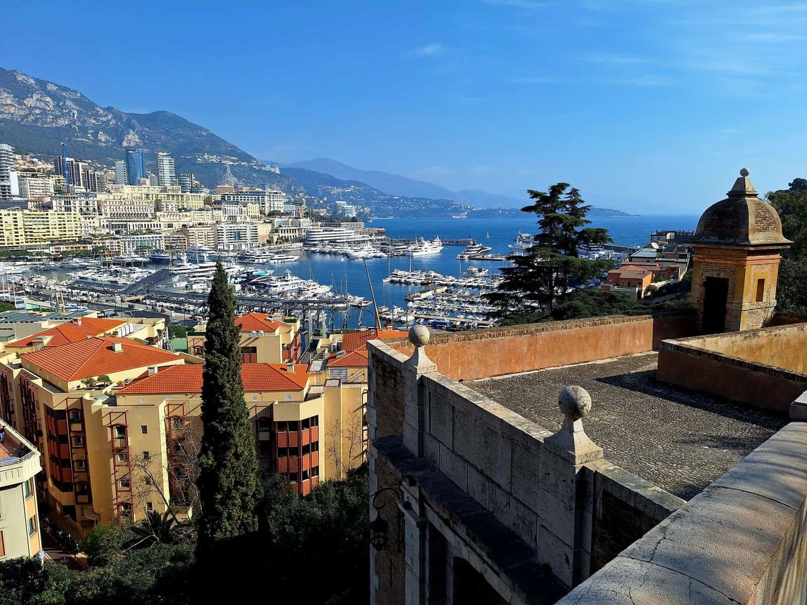 A comfortable view from the castle hill over the city and harbor of Monaco