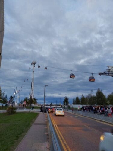 IFS cable car in London crossing over the Thames and in this picture over a street